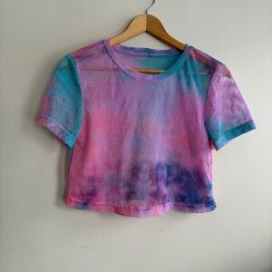 Crop top M mesh pink blue 90s Y2K retro workout top‎ whimsy fairy boho twee